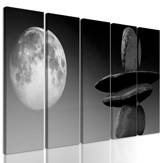 5-dielny obraz zaujímavý kamenný úkaz v čiernobielom prevedení