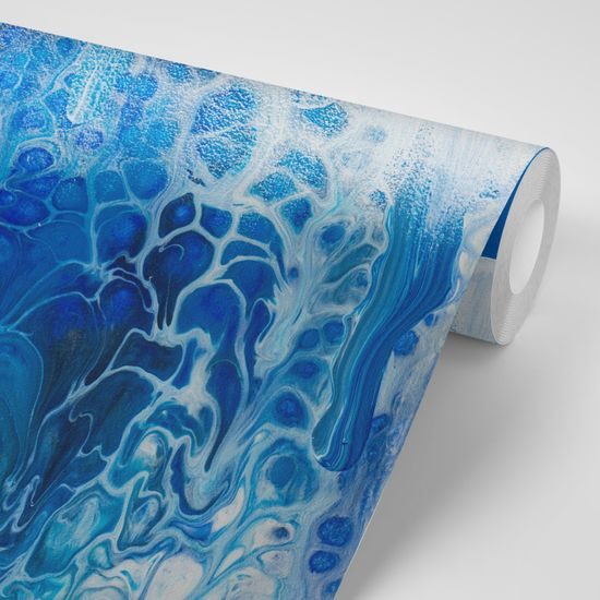 Samolepiaca tapeta profil ženy s modrou abstrakciou