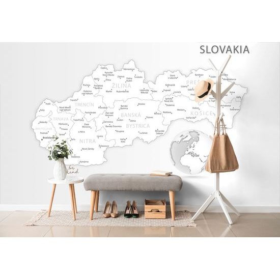Samolepiaca tapeta podrobná mapa Slovenska v čiernobielom prevedení