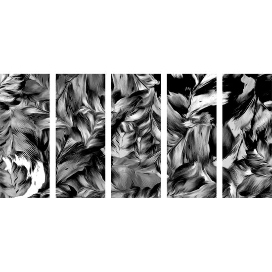 5-dielny obraz maľované čiernobiele kvety