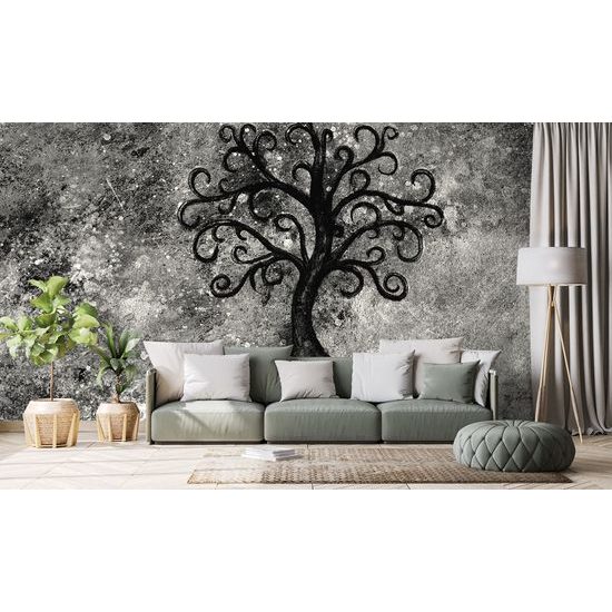 Samolepiaca tapeta nádherný strom života v čiernobielom prevedení