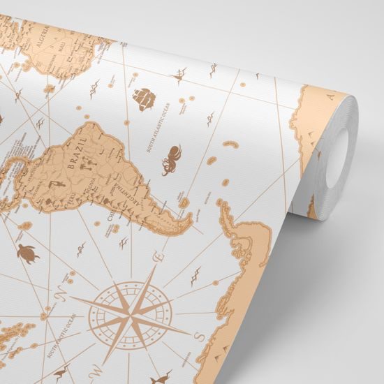 Samolepiaca tapeta mapa sveta s historickým nádychom v béžovom prevedení