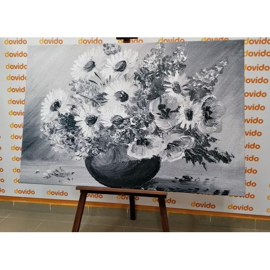 Obraz čiernobiele kvety vo vintage prevedení