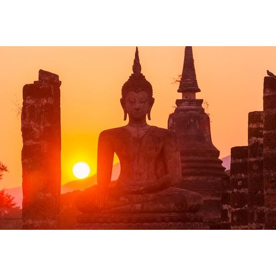 Samolepiaca fototapeta socha Budhu pri východe slnka