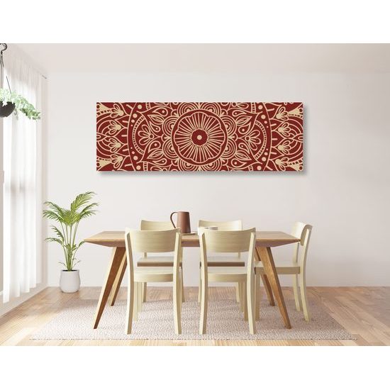 Obraz biela Mandala doplnená bordovou farbou