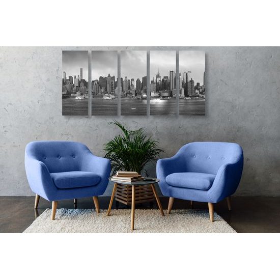 5-dielny obraz pohľad na čarovný New York v čiernobielom prevedení