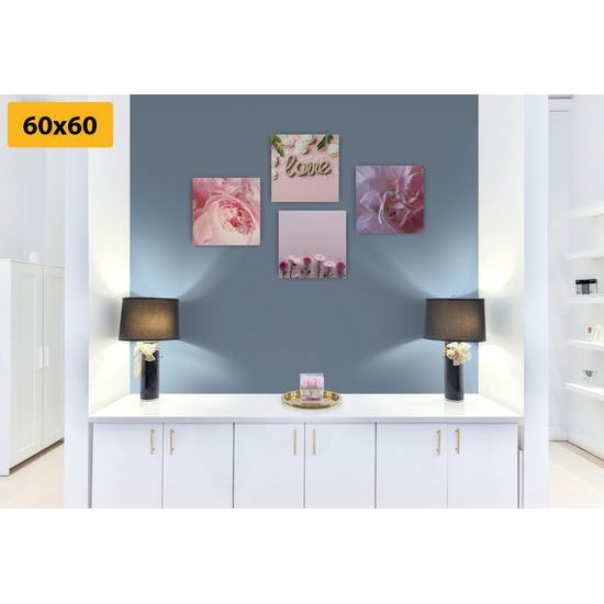 Set obrazov romantické ružové kvety