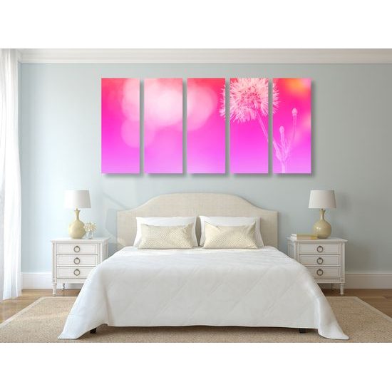 5-dielny obraz púpava v ružovo bielych farbách