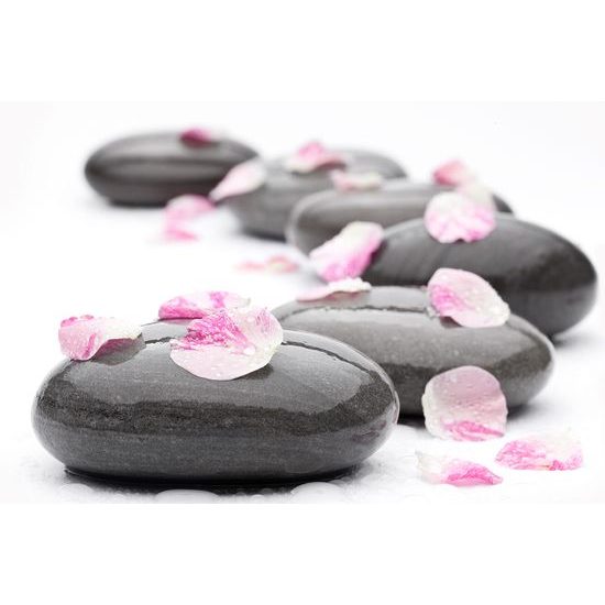 Samolepiaca fototapeta masážne kamene s ružovými lupienkami