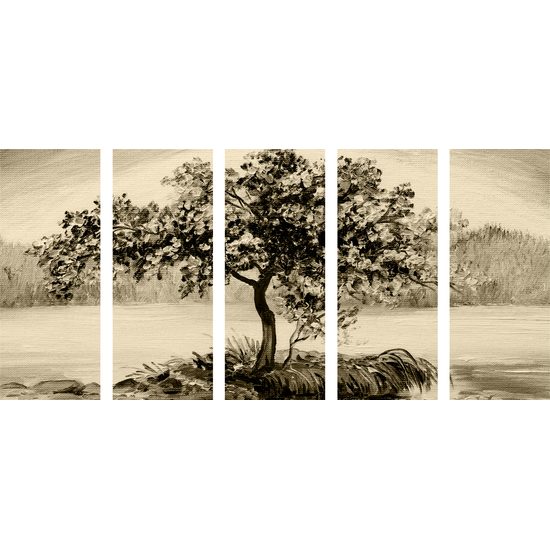 5-dielny obraz samotná čerešňa v sépiovom prevedení
