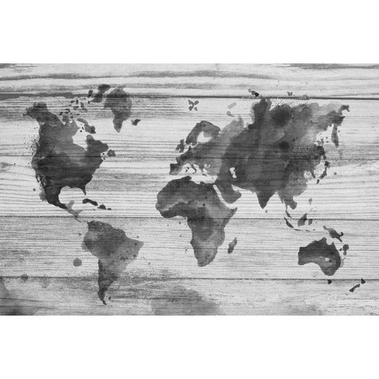 Obraz na korku čiernobiela mapa sveta na dreve