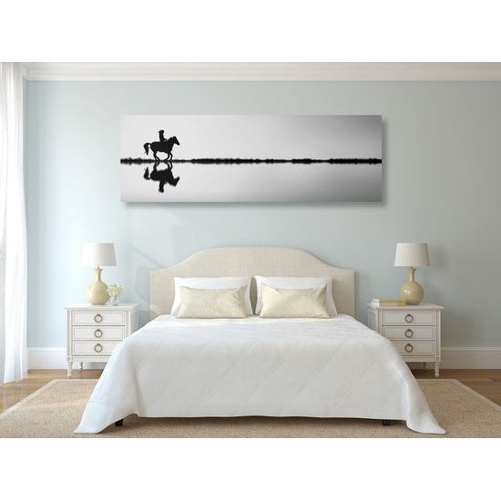 Obraz jazda za západom slnka v čiernobielom prevedení