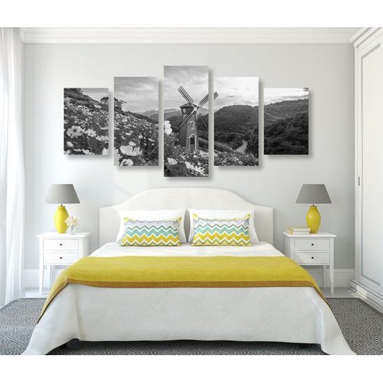 5-dielny obraz kúzelná krajina v čiernobielom prevedení