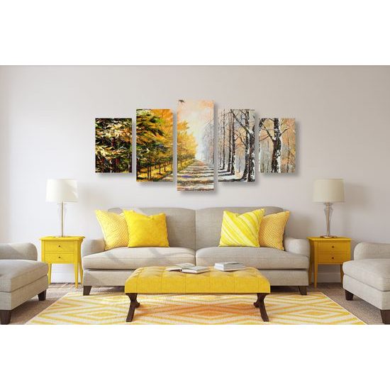 5-dielny obraz zasnežená alej