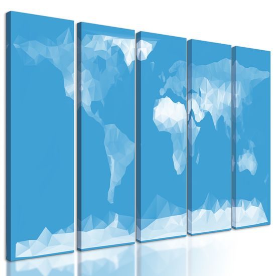 5-dielny obraz mapa sveta tvorená mnohouholníkmi