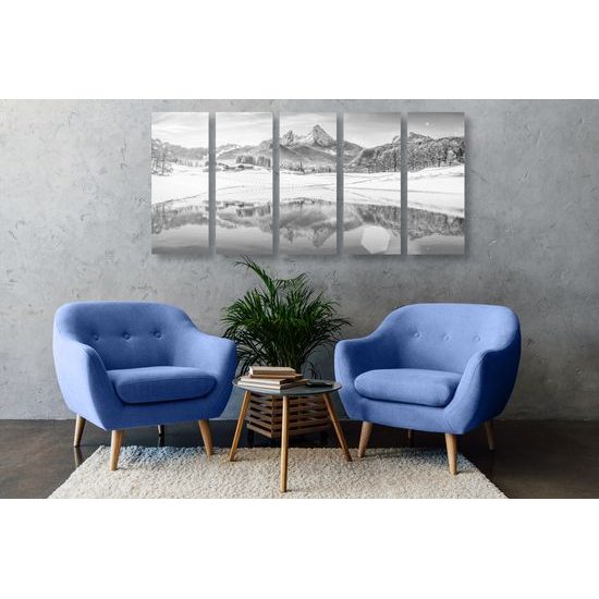 5-dielny obraz vysnená zimná krajinka v čiernobielom prevedení