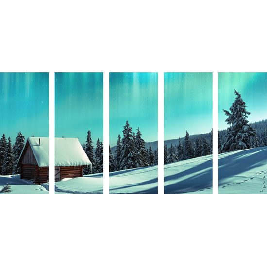 5-dielny obraz chalúpka v zasnežených horách