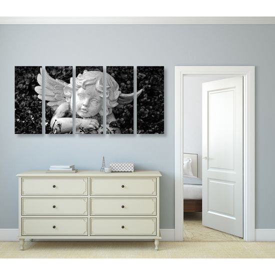 5-dielny obraz záhradný anjelik v čiernobielom prevedení