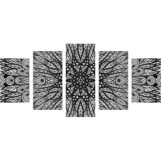 5-dielny obraz zaujímavá luxusná Mandala v čiernobielom prevedení