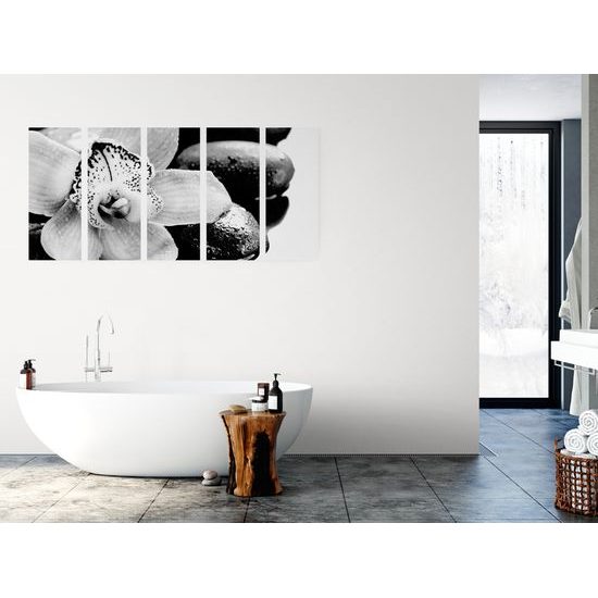 5-dielny obraz čiernobiely kvet orchidei