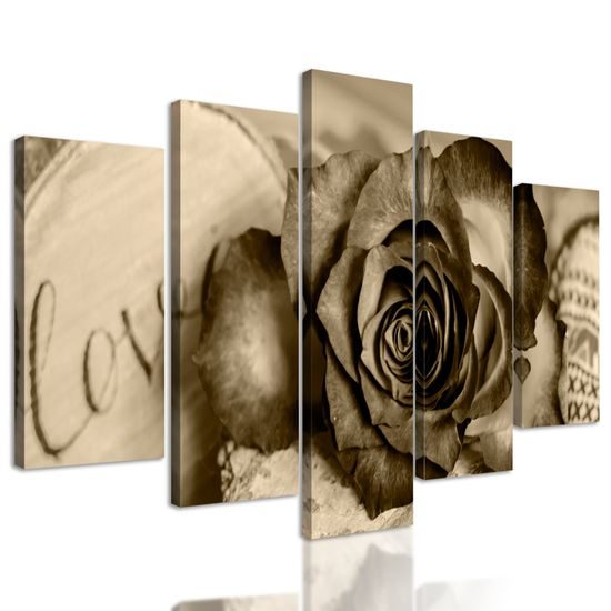 5-dielny obraz vyznanie lásky v sépiovom prevedení