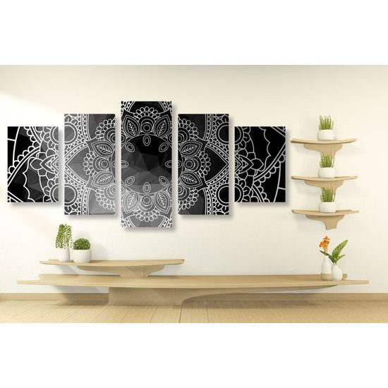 5-dielny obraz Mandala v čiernobielom prevedení