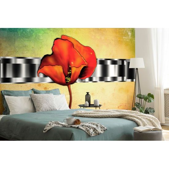 Samolepiaca tapeta etno vlčí mak na abstraktnom pozadí