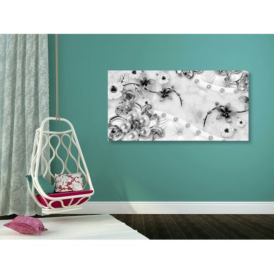 Obraz luxusné perly v čiernobielom prevedení