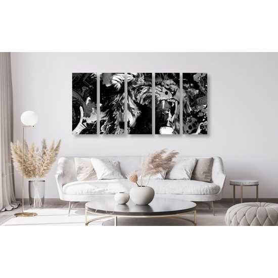 5-dielny obraz abstrakcia leva v čiernobielom prevedení