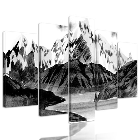 5-dielny obraz krása nedotknutej prírody v čiernobielom prevedení
