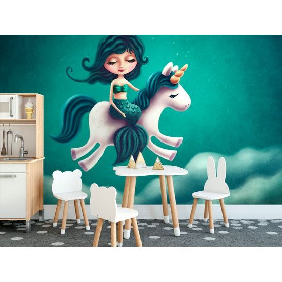 Nádherná samolepiaca tapeta morská víla na jednorožcovi