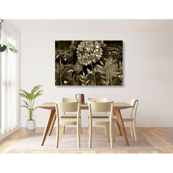 Obraz sépiova olejomaľba kvetov