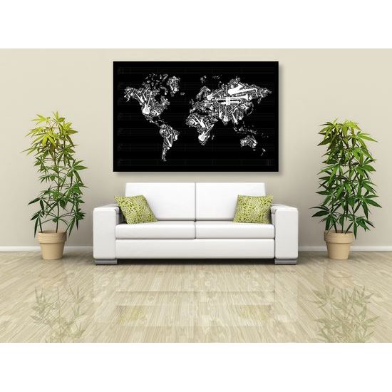 Obraz mapa sveta s hudobným motívom
