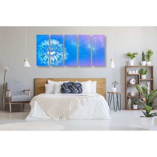 5-dielny obraz púpava v modro bielych farbách