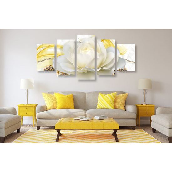 5-dielny obraz luxusný kvet s perlami