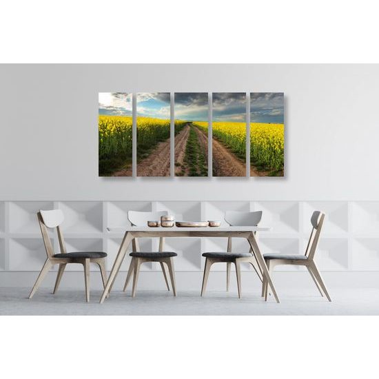 5-dielny obraz cesta v strede poľa