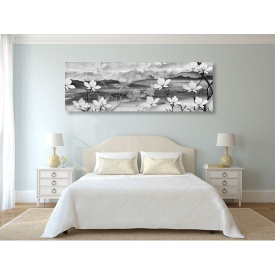 Obraz kvety s ľadovým pozadím v čiernobielom prevedení