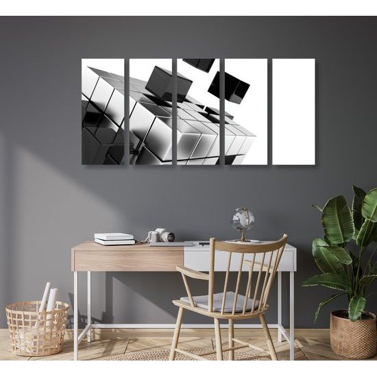 5-dielny obraz zaujímavá kocka v čiernobielom prevedení
