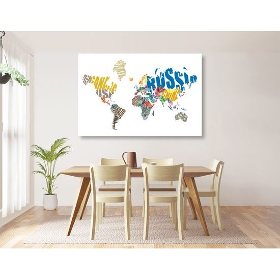 Obraz mapa sveta tvorená názvami jednotlivých krajín