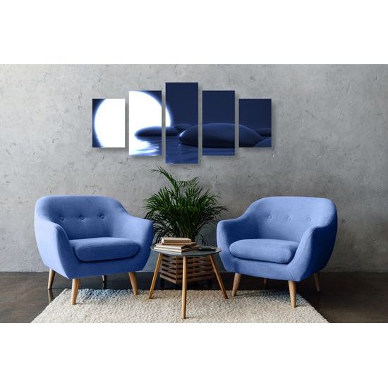 5-dielny obraz zaujímavé kamene pod splnom mesiaca