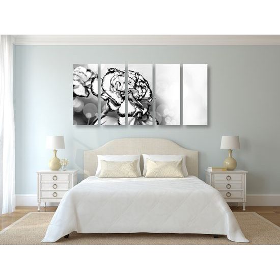 5-dielny obraz nádherný karafiát v čiernobielom prevedení