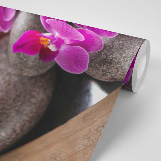 Fototapeta zen kamene s krásnymi kvetmi orchidey