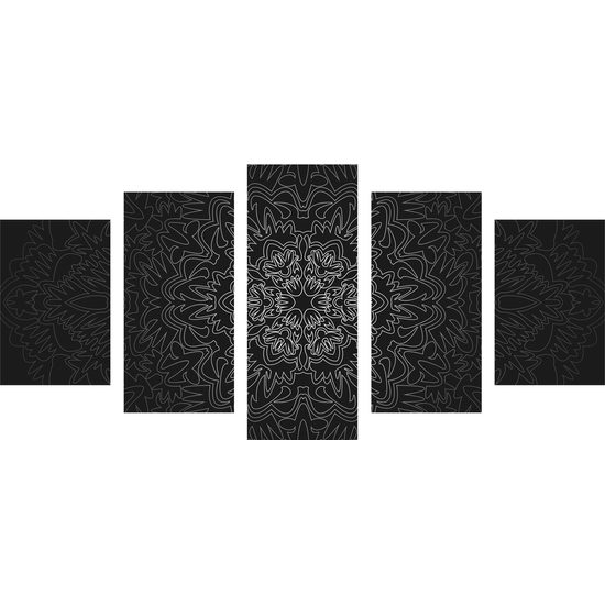 5-dielny obraz exotická Mandala v čiernobielom prevedení