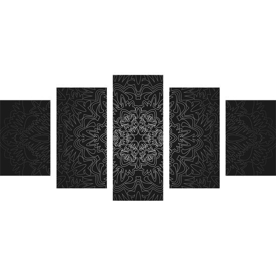 5-dielny obraz exotická Mandala v čiernobielom prevedení