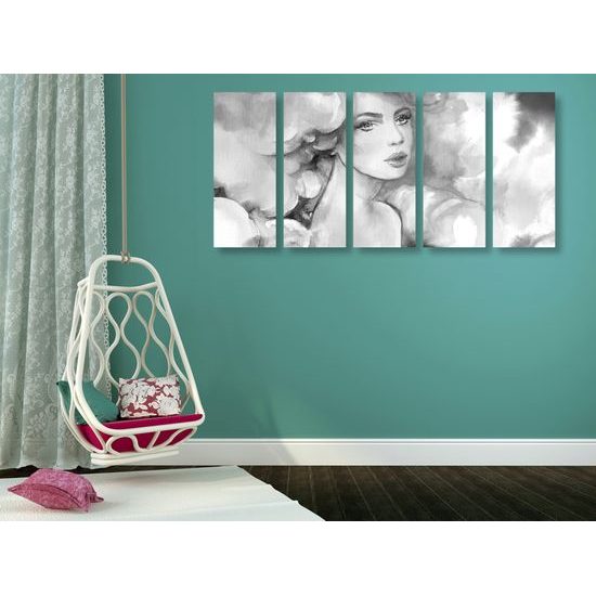 5-dielny obraz nežnosť ženy v čiernobielom prevedení