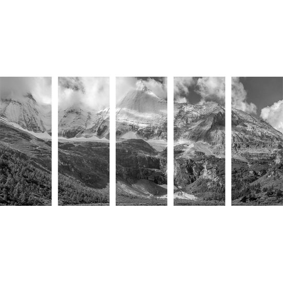 5-dielny obraz dychberúce hory v čiernobielom prevedení