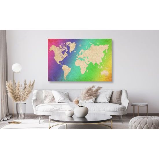 Obraz na korku mapa sveta s dúhovým pozadím