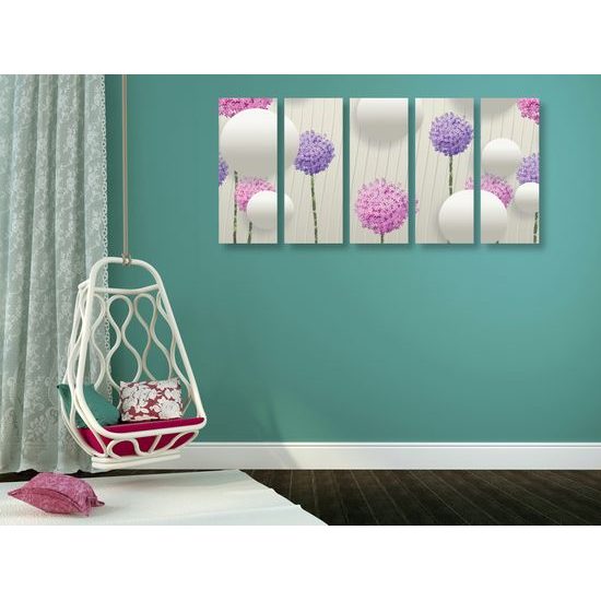 5-dielny obraz abstraktné lúčne kvety