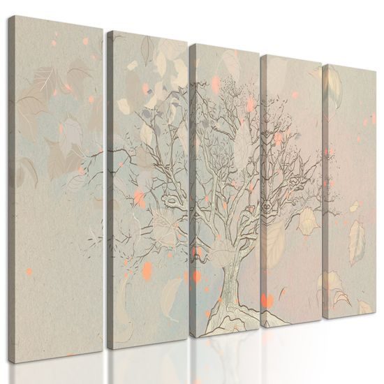 5-dielny obraz maľba jesenného stromu