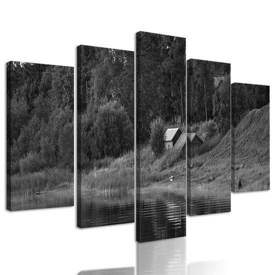 5-dielny obraz ukľudnujúca príroda v čiernobielom prevedení